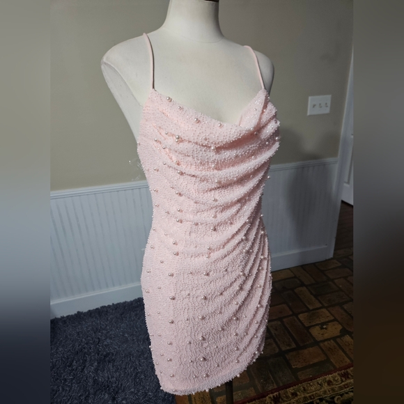 Oh, Polly Embellished Low Cowl Mini Dress Size 8 - Picture 2 of 5